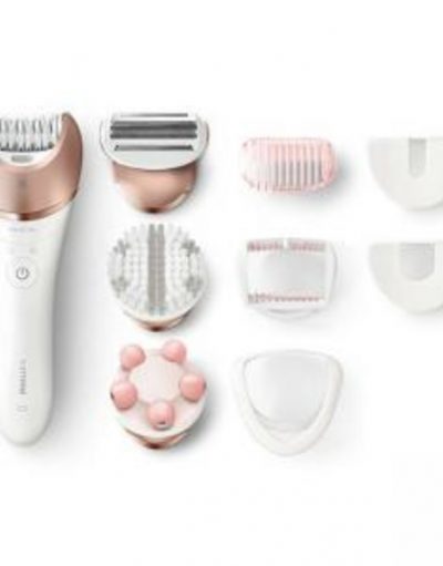 Епилатор Philips Satinelle Prestige, wet&dry, за крака, тяло и лице, 8 аксесоара, безкабелен и акумулаторен, S-образна форма на дръжката BRE650/00