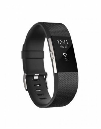 Fitbit Charge 2 Black Silver  Large Size - гривна с дисплей за следене на дневната и нощна активност на организма за iOS и Android (черен)