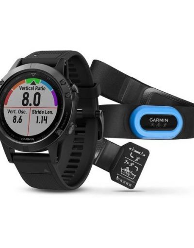 Garmin Fenix 5 Sapphire - Мултиспорт GPS спортен часовник със сапфирена леща и HRM-Tri пулсомер (черен с черна каишка)