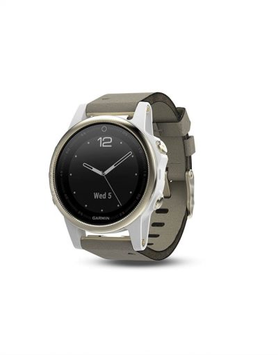 Garmin Fenix 5S Sapphire - Мултиспорт GPS спортен часовник със сапфирена леща (шампанско с велурена каишка)