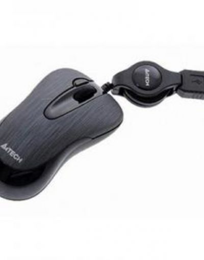 Жична мини мишка A4tech N-60F-2 , черна-графит, с прибиращ се кабел - A4-MOUSE-N-60F-2