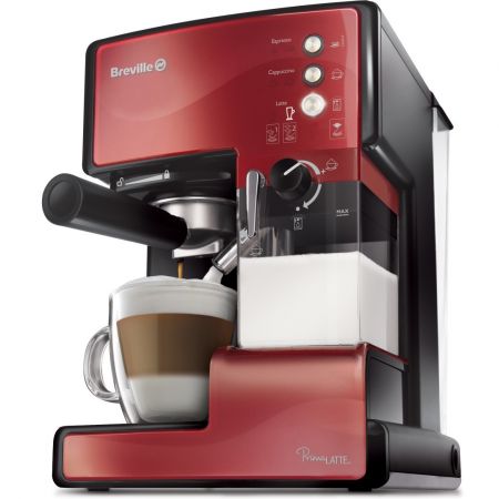 Еспресо машина Breville Prima Latte VCF046X-01, Функция разпенване на млякото, Функция Cappuccino, Самопочистване, 15 бара, 1.5 л, Съд за мляко 0.3 л, Тъмночервена