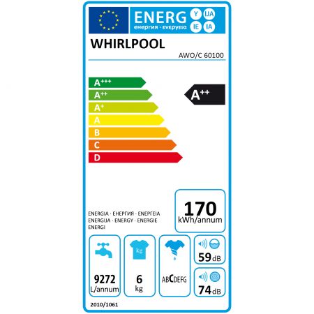 Пералня Whirlpool AWO/C60100, 1000 об./мин, 6 кг, Клас A++, Бяла