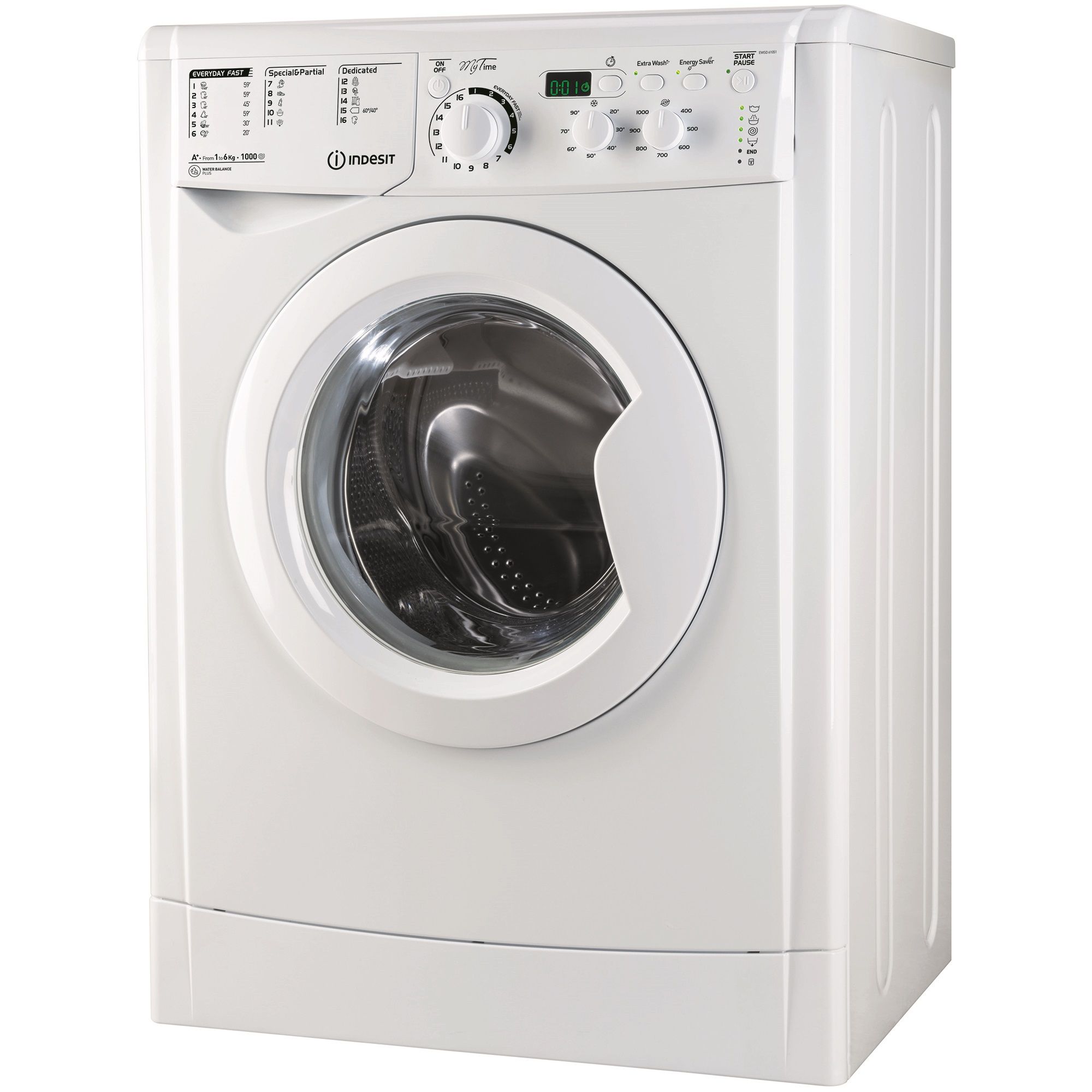 Пералня Indesit Slim EWSD 61051 W EU, 1000 об/мин, 6 кг, Клас A+, Бяла