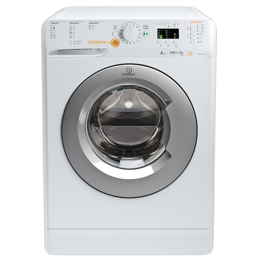 Пералня със сушилня Indesit Innex XWDA 751480X, 1400 об/мин, Пране 7 кг, Сушене 5 кг, Клас A, 16 Програми, Бяла