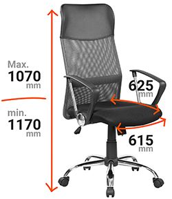 Стол Kring Fit, Ергономичен, Черен/Сив