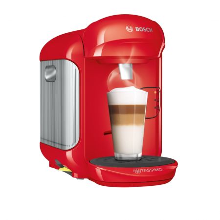 Еспресо машина Bosch Tassimo Vivy II TAS1403, 1300w, 3.3 бара, 0.7 л, Самопочистване и премахване на котлен камък, Капсули, Червена