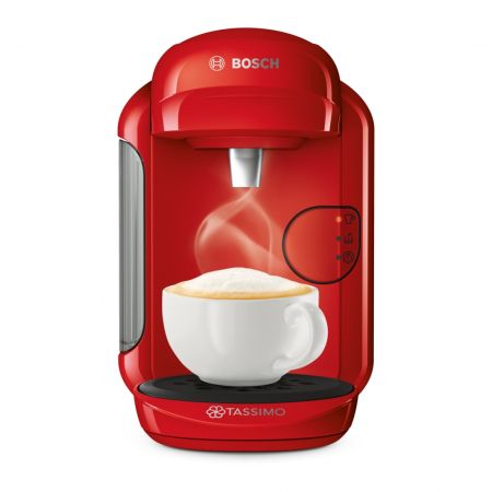 Еспресо машина Bosch Tassimo Vivy II TAS1403, 1300w, 3.3 бара, 0.7 л, Самопочистване и премахване на котлен камък, Капсули, Червена