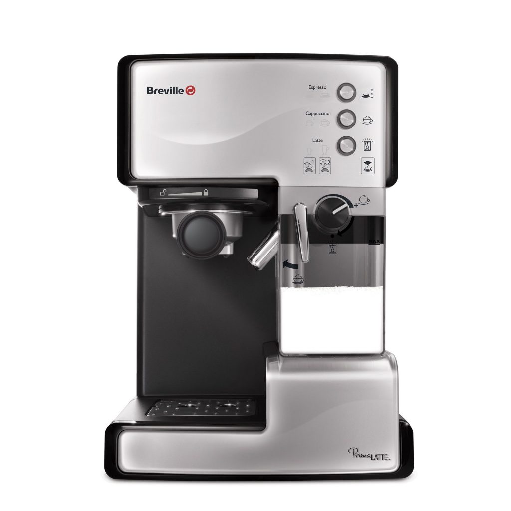 Еспресо машина Breville Prima Latte VCF045X-01, Функция разпенване на млякото, Функция Cappuccino, Самопочистване, 15 бара, 1.5 л, Съд за мляко 0.3 л, Сребриста