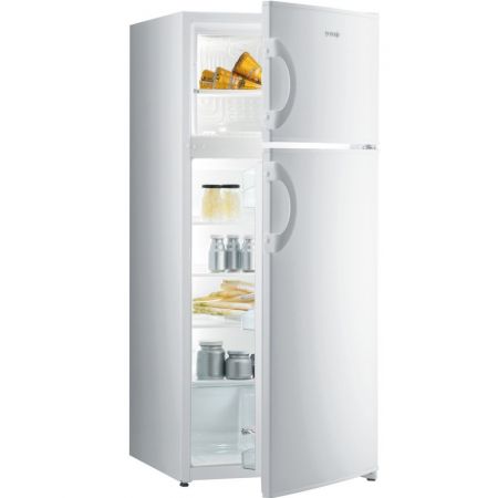Хладилник с фризер Gorenje, модел RF4121AW, енергиен клас A+, бял, 1 компресор, бруто/нето обем 195 / 193 л, обем на замразяване 2.5 кг. Хладилникът разполага с 4 рафта, 2 полици за масло/сирене, също така има рафт за бутилки с отвори, 2 съда за яйца и 2 съда за зеленчуци. Има вътрешно осветление. Фризерът разполага с 1 врата, мрежеста полица, съд за лед. Обемът на замразяване е 2.5 кг/24ч. Хладилник с фризер Gorenje, модел RF4121AW, енергиен клас A+, бял, 1 компресор, бруто/нето обем 195 / 193 л, обем на замразяване 2.5 кг