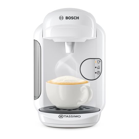 Еспресо машина Bosch Tassimo Vivy II TAS1404, 1300w, 3.3 бара, 0.7 л, Самопочистване и премахване на котлен камък, Капсули, Бяла