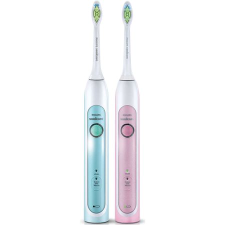 Електрическа четка за зъби Philips Sonicare HealthyWhite HX6762/35, 62000 об/мин, 2 режима, 2 накрайника, 2 дръжки HealthyWhite, Розова/Синя