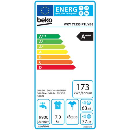 Пералня Slim Beko WKY71233PTLYB3, 7 кг, 1200 об/мин, Клас A+++, Mini LCD, Бяла