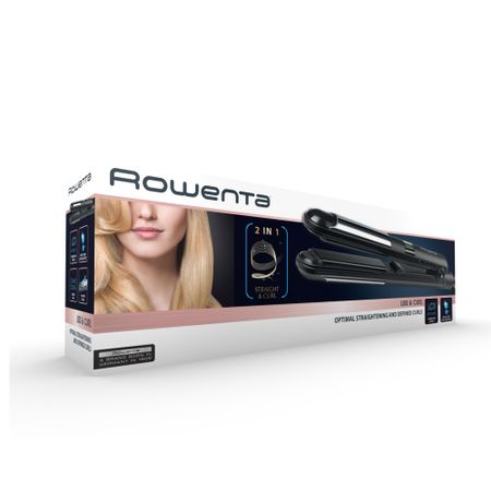 Преса за коса Rowenta Liss & Curl SF4210, Регулируема температура 95°C - 230°C, LCD дисплей, Система за заключване, Черна