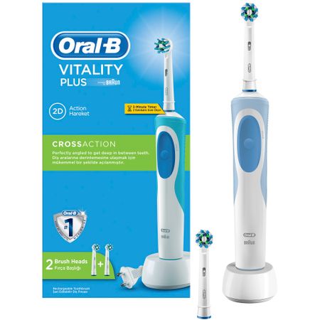 Електрическа четка за зъби Oral-B Vitality Plus Cross Action, 2 накрайника, 1 зарядно устройство