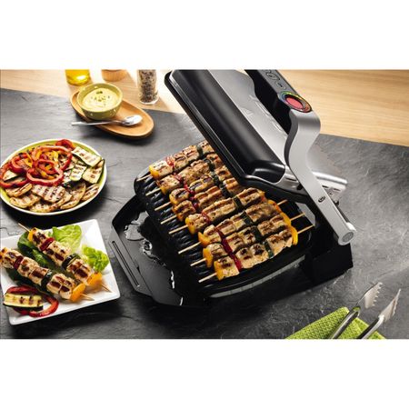 Ел. скара Tefal OptiGrill+ GC712D , 2000 W, 6 Авт. програми и индикатор, Светещ индикатор "готов за готвене", Площ за готвене: 30 x 20 см, Инокс/Черна