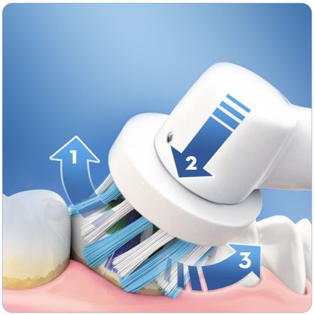 Комплект четки за зъби Oral-B Vitality Cross Action 2D, 2 броя, Презареждаща, 7600 осцилации/мин, 1 програма, 2 накрайника, Бяла/Синя