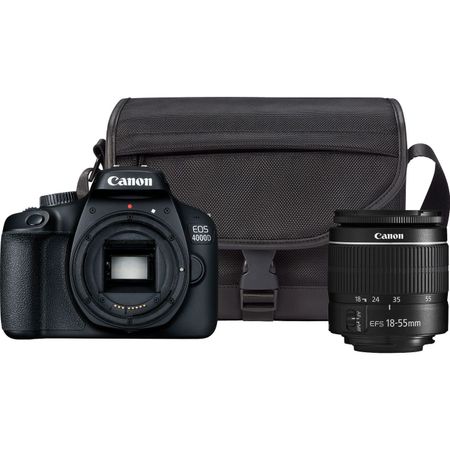 Фотоапарат DSLR Canon EOS 4000D,18.0 MP, Черен + обектив EF-S 18-55mm F/3.5-5.6 III Черен + Чанта Canon SB130