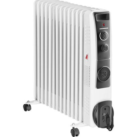 Електрически маслен радиатор Heinner HOH-YV13BK, 2500 W, 13 ребра, Вентилатор 400W, Защита от прегряване, Регулируем термостат, Бял