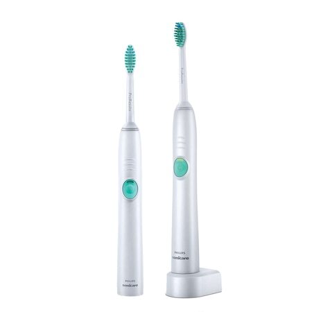 Комплект 2 Ел. четки за зъби Philips Sonicare EasyClean HX6511/35, Звукова технология, до 62000 движения на четката/мин, 1 режим, 2 дръжки, 2 глави, Бял/Зелен