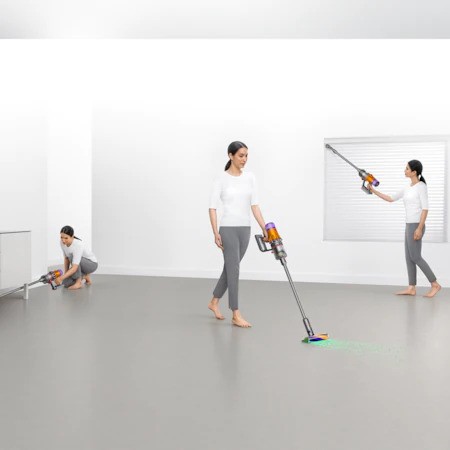 Вертикална прахосмукачка без кабел Dyson V12 Slim Detect Absolute с осветление, 545W, 25.20V, 0.35 л, Автономия 60 мин, Жълт/Никел