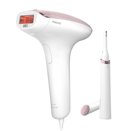 Фотоепилатор IPL Philips Lumea Advanced BRI920/00, 250000 светлинни импулса, Технология SensoAdapt, Включен тример, Бял/Розов