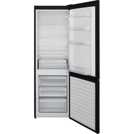 Хладилник с фризер Heinner HC-V268BKF+, 268 л, Клас F, LED осветление, Механичен контрол, Регулируем термостат, H 170 см, Черен