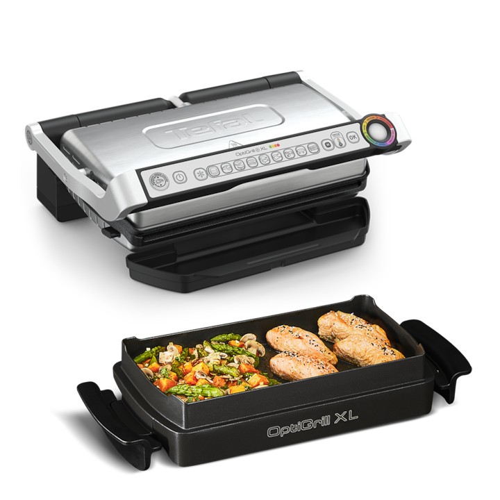 Електрическа скара Tefal GC724D12 OptiGrill+ XL Snacking & Baking, 2000W, 9 програми за готвене, Индикатор за ниво на готвене, Сваляеми плочи, Сребрист Електрическа скара Tefal GC724D12 OptiGrill+ XL Snacking & Baking, 2000W, 9 програми за готвене, Индикатор за ниво на готвене, Сваляеми плочи, Сребрист