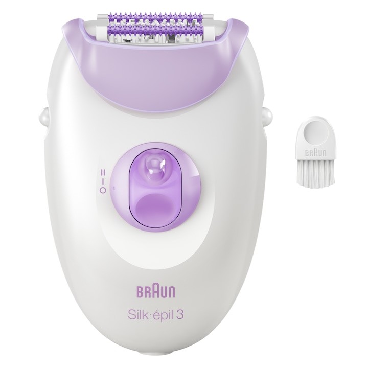 Епилатор Braun Silk-epil 3 3-000, MicroGrip, Smart Light, 20 пинсети, 2 скорости, Лилав
