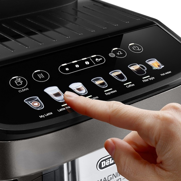 Кафеавтомат De'Longhi Magnifica Evo ECAM 290.81.TB, Гарафа за мляко със система LatteCrema, 15 bar, 1450 W, 1,8 л, Черен/Сребрист Кафеавтомат De'Longhi Magnifica Evo ECAM 290.81.TB, Гарафа за мляко със система LatteCrema, 15 bar, 1450 W, 1,8 л, Черен/Сребрист