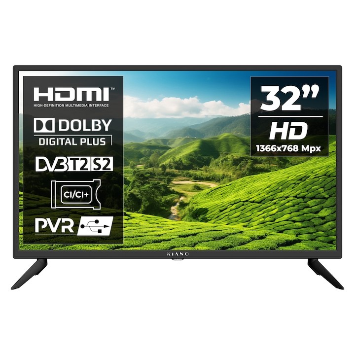 Телевизор Kiano SlimTV 32" | 81,3 см (32 инча) | 1366 x 768 пиксела | LED | DVB-T2/S2