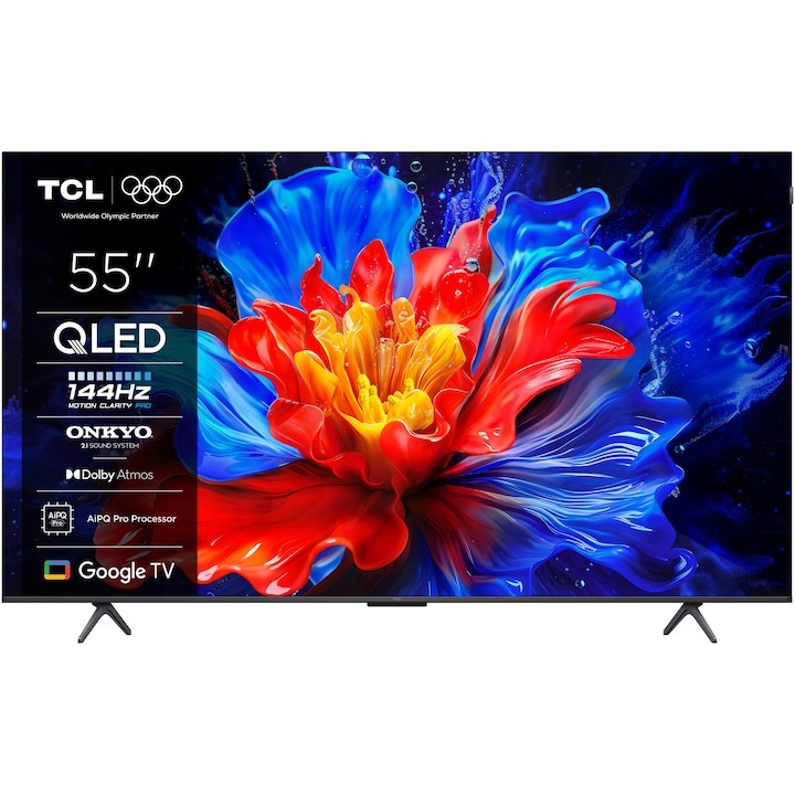 Телевизор TCL QLED 55P8K, 55" (139 см), Smart Google TV, 4K Ultra HD, 100Hz, Клас F
